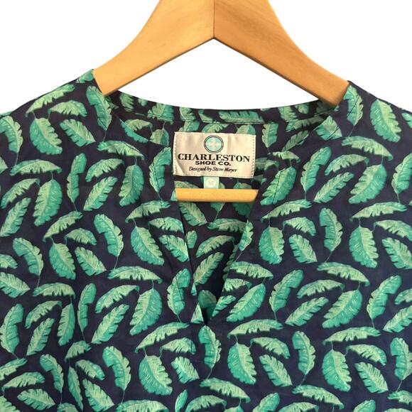 Charleston Shoe Company Swim Cover Up Cotton Leaf Print Tunic Dress Size M - Picture 2 of 9